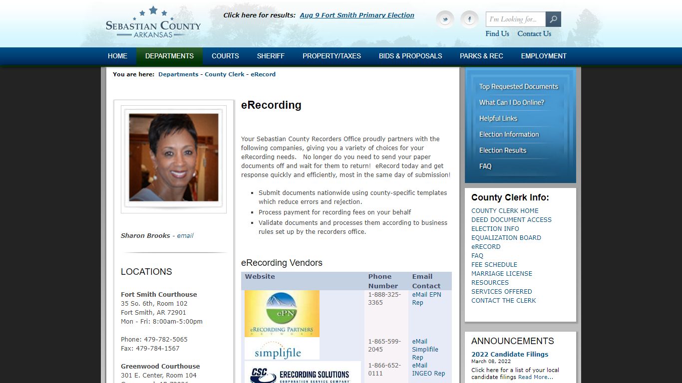 Departments > County Clerk > eRecord - Sebastian County, Arkansas